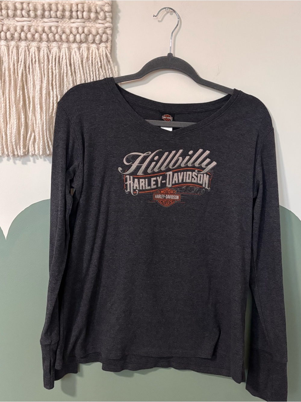 Harley-Davidson Women's Dark Gray Long Sleeve Tee with Hillbilly Graphic